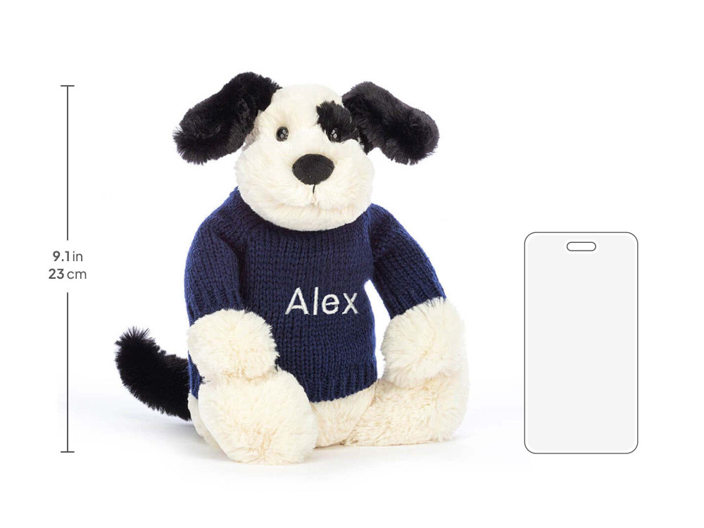 Bashful Black & Cream Puppy with Personalized Navy Jumper - Image 5
