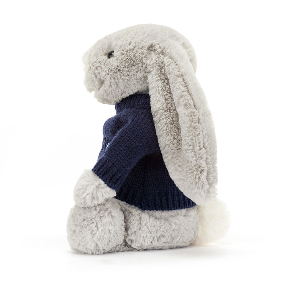 Bashful Silver Bunny with Personalized Navy Jumper - Image 3