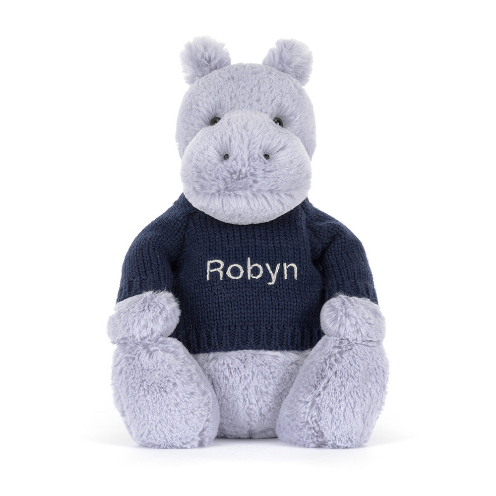 Bashful Hippo with Personalized Navy Jumper - Image 4