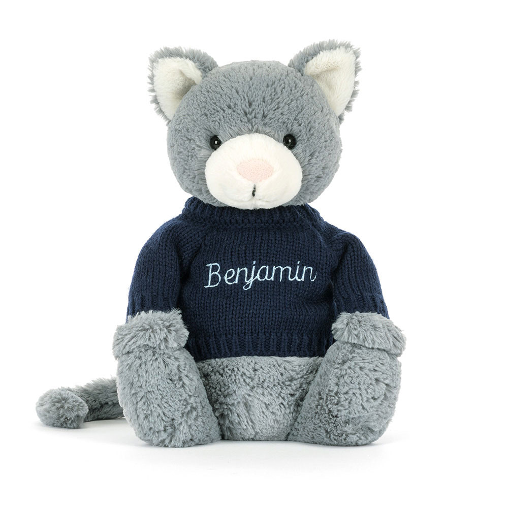 Bashful Kitten with Personalized Navy Jumper - Image 4