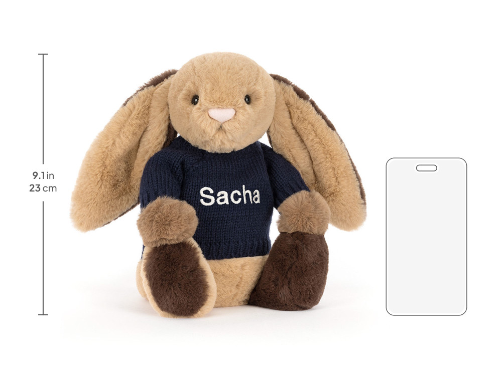 Bashful Patchwork Brown Bunny with Personalized Navy Jumper - Image 6