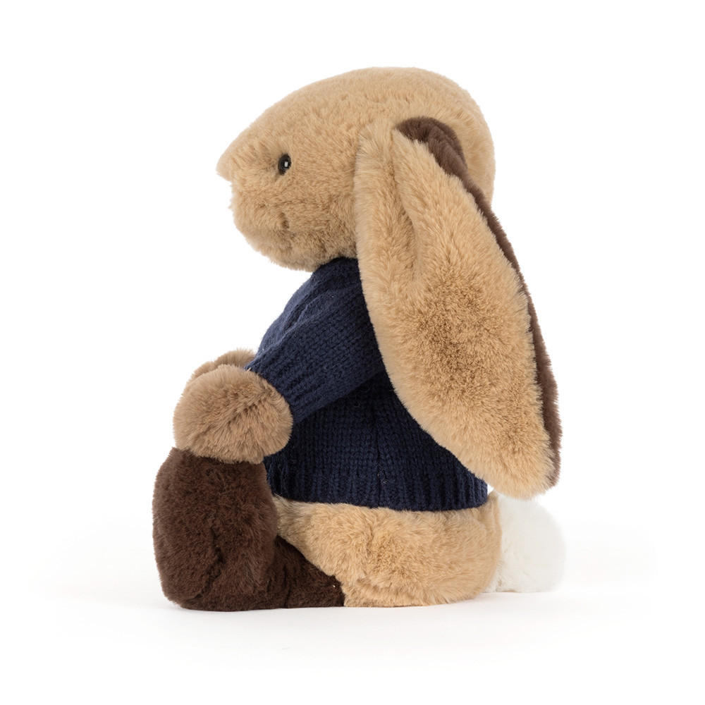 Bashful Patchwork Brown Bunny with Personalized Navy Jumper - Image 2
