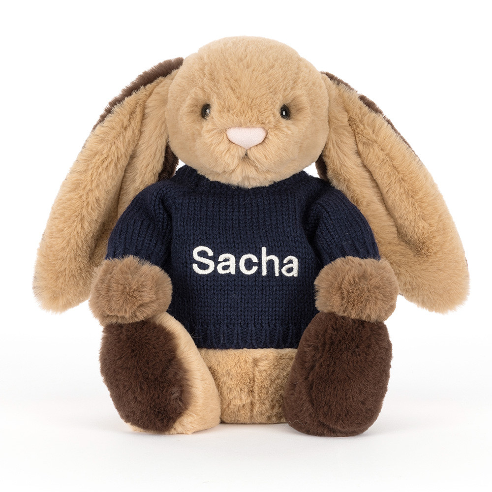 Bashful Patchwork Brown Bunny with Personalized Navy Jumper - Image 4