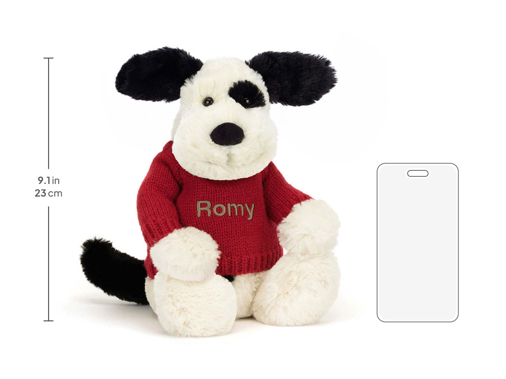 Bashful Black & Cream Puppy with Personalized Red Jumper - Image 5