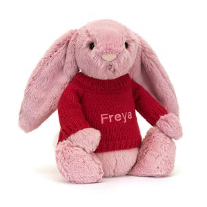Bashful Tulip Pink Bunny with Personalized Red Jumper