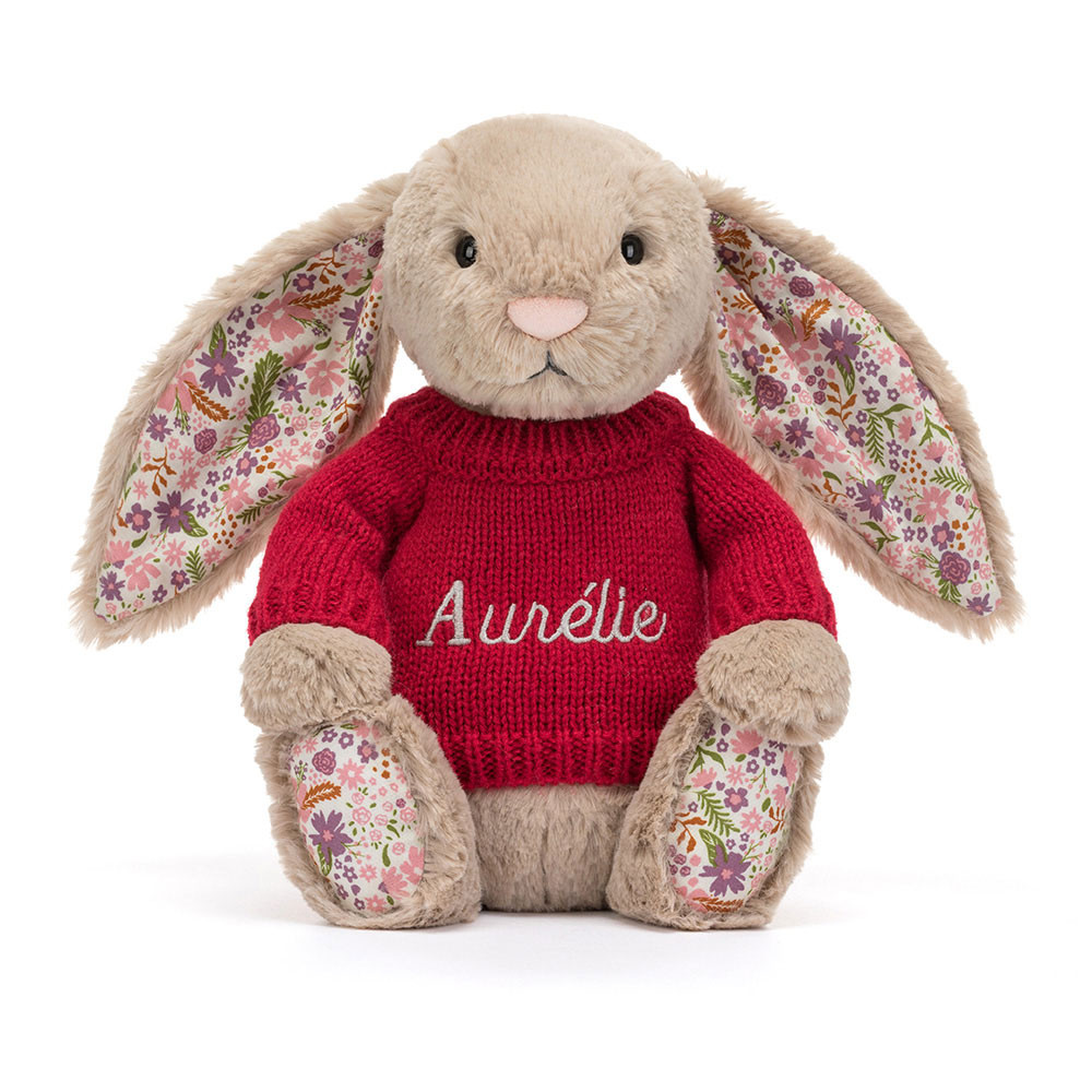 Blossom Beige Bunny 'Petal' with Personalized Red Jumper - Image 5