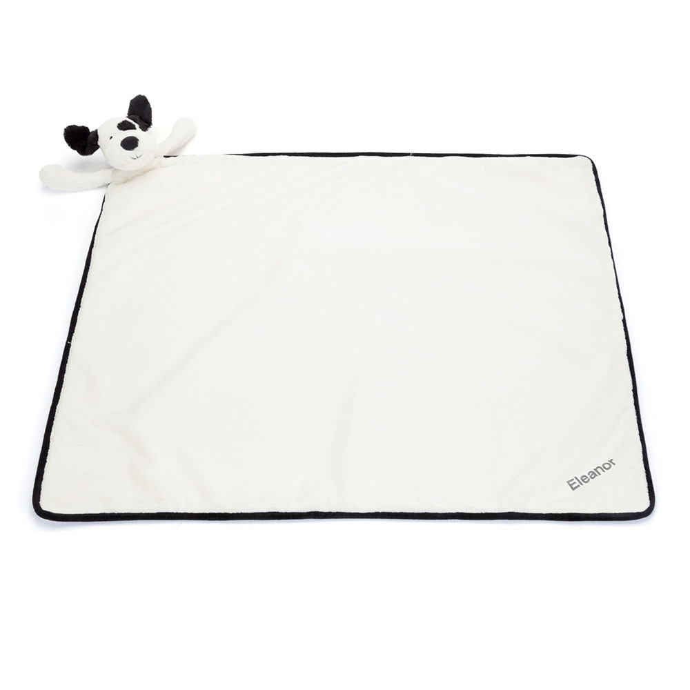 Personalized Bashful Black & Cream Puppy Blankie - Image 3